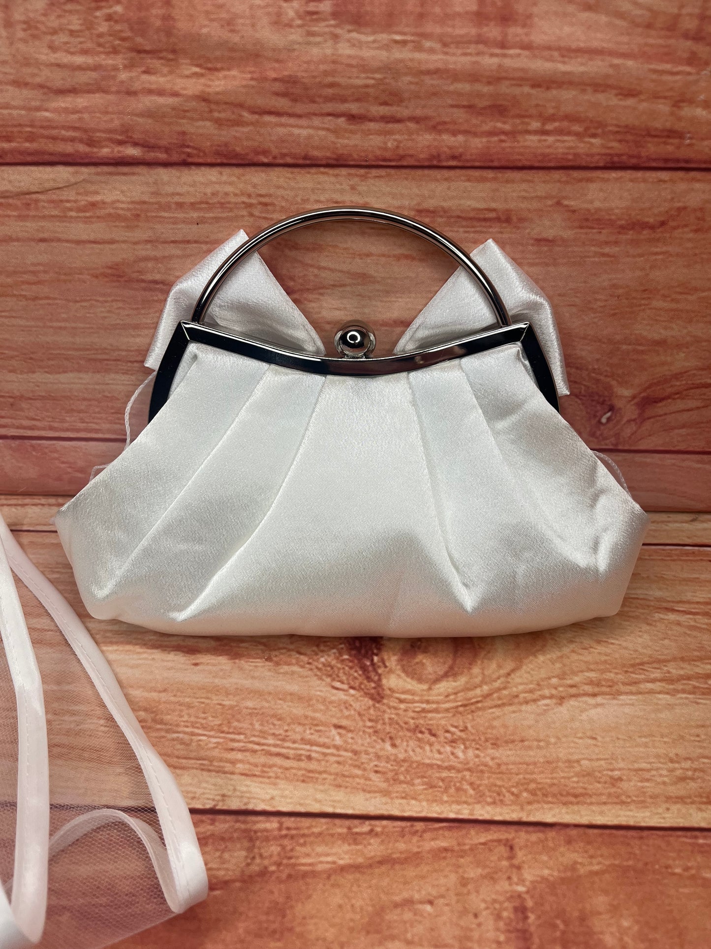 PERSONALISED WHITE OR BLACK BRIDAL BOW CLUTCH WITH LONG STRAP