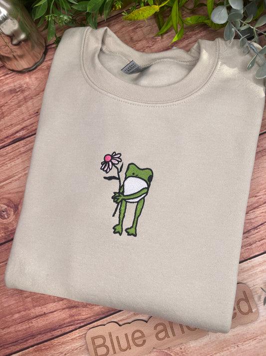 FROG N FLOWER EMBROIDERED SWEATSHIRT SMALL