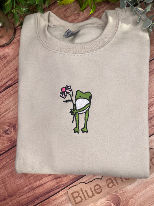 FROG N FLOWER EMBROIDERED SWEATSHIRT