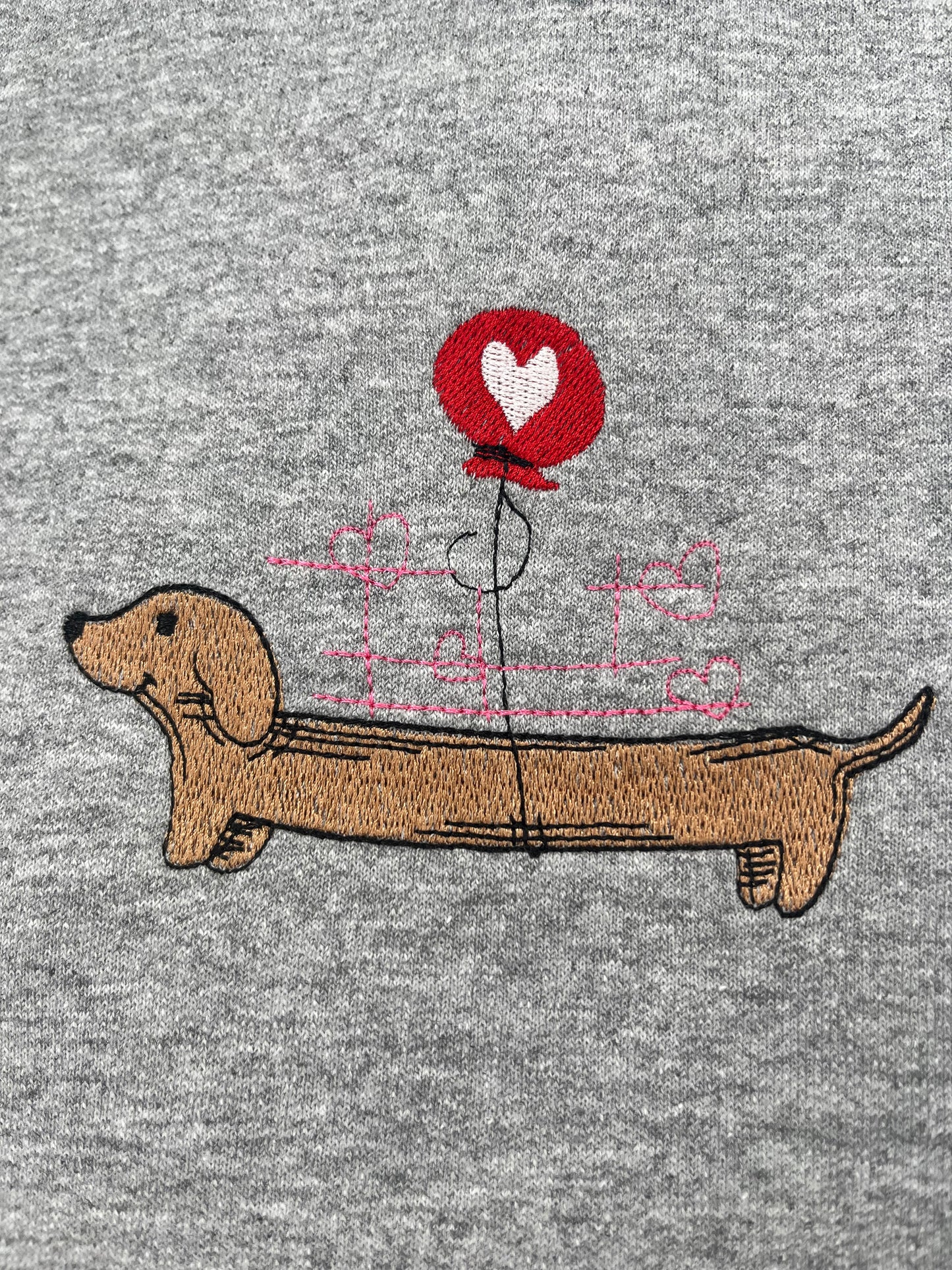 DACHSHUND SAUSAGE DOG HEART BALLOON EMBROIDERED SWEATSHIRT