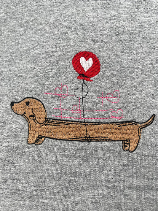 DACHSHUND HEART BALLOON EMBROIDERED SWEATSHIRT