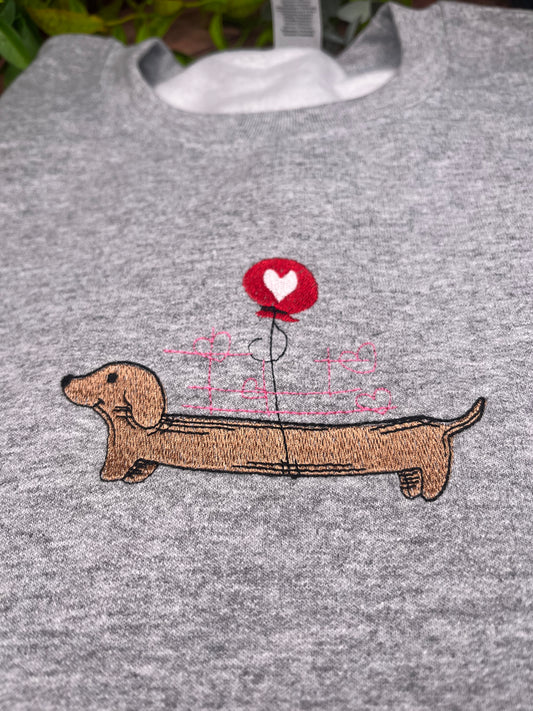 SAUSAGE DOG WITH BALLOON EMBROIDERED SWEATSHIRT LARGE