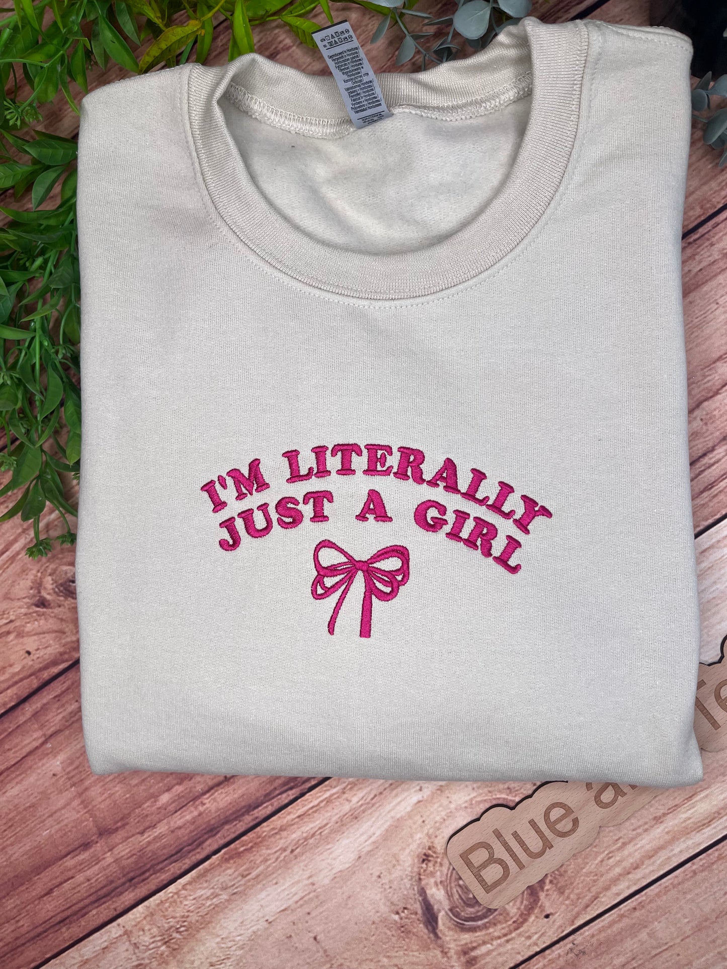 IM LITERALLY JUST A GIRL BOW SWEATSHIRT EMBROIDERED