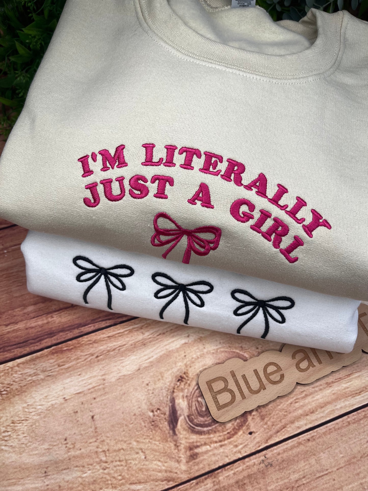 IM LITERALLY JUST A GIRL BOW SWEATSHIRT EMBROIDERED