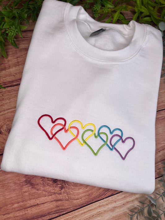 MULTI COLOURED HEARTS EMBROIDERED SWEATSHIRT LARGE