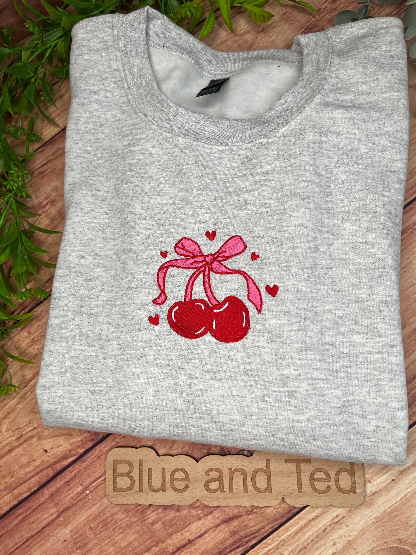 CHERRY BOW HEART EMBROIDERED SWEATSHIRT