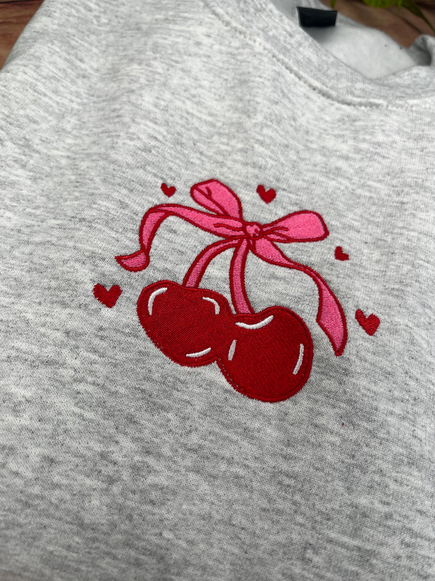 CHERRY BOW HEART EMBROIDERED SWEATSHIRT