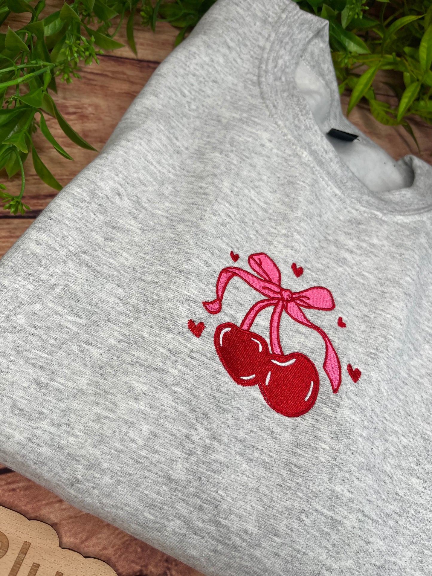 CHERRY BOW HEART EMBROIDERED SWEATSHIRT