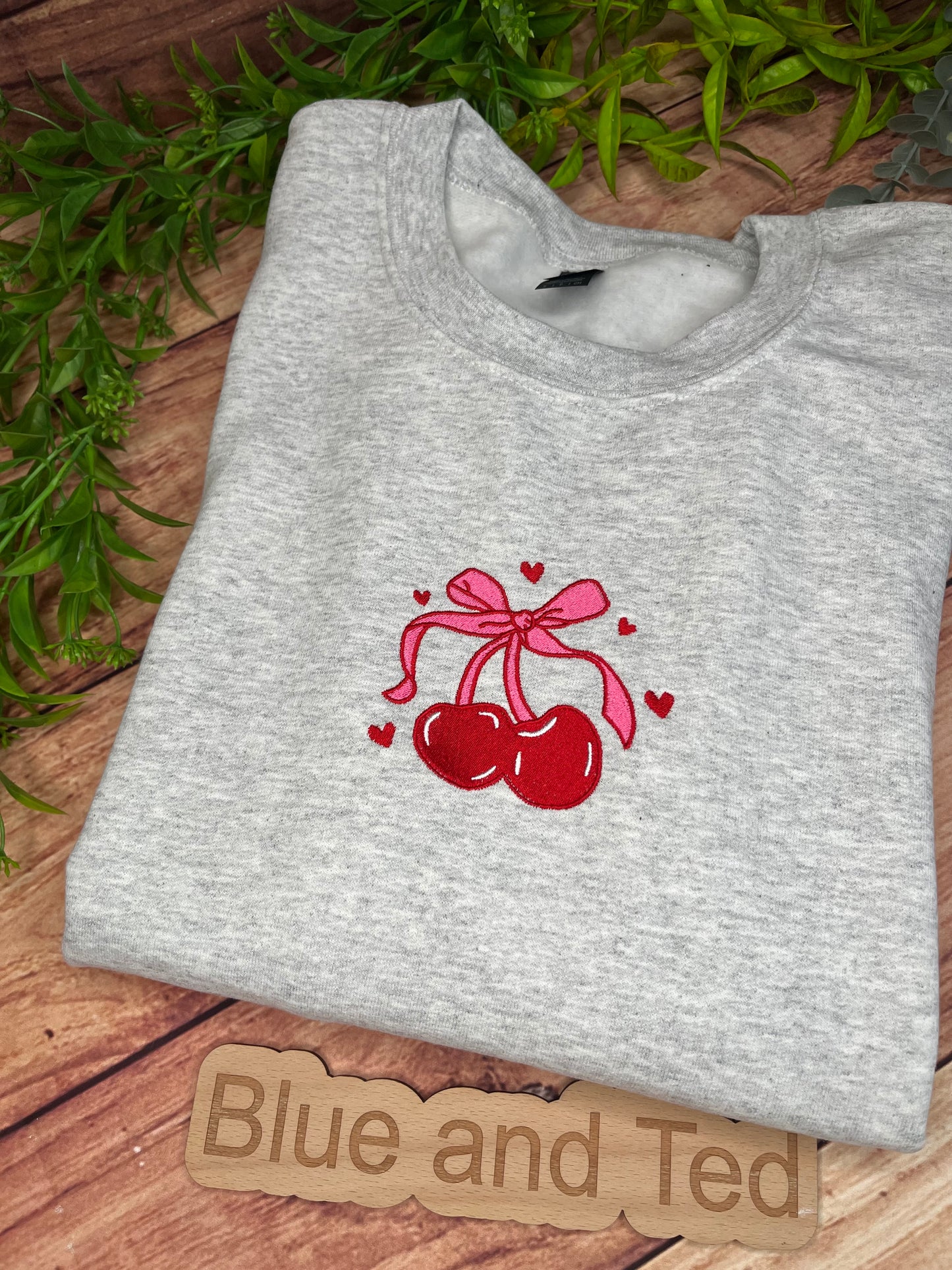 CHERRY BOW HEART EMBROIDERED SWEATSHIRT