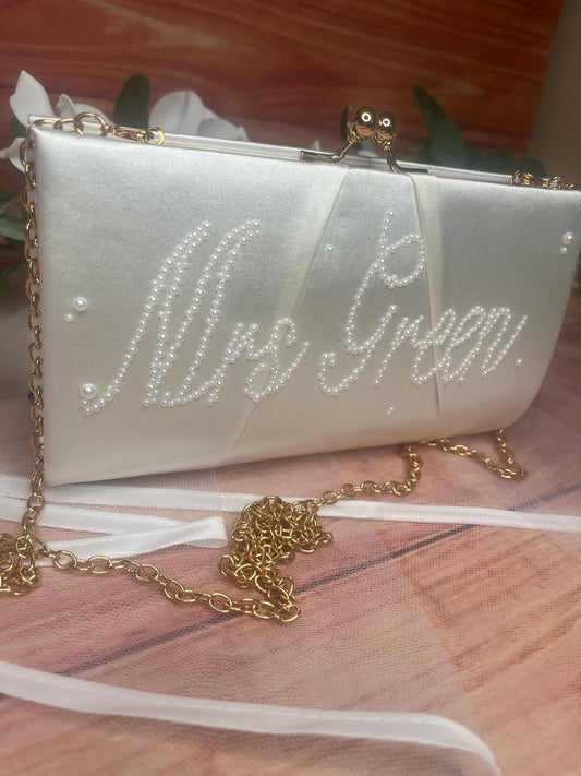 PERSONALISED CUSTOM BRIDAL CLUTCH BAG WITH NAME